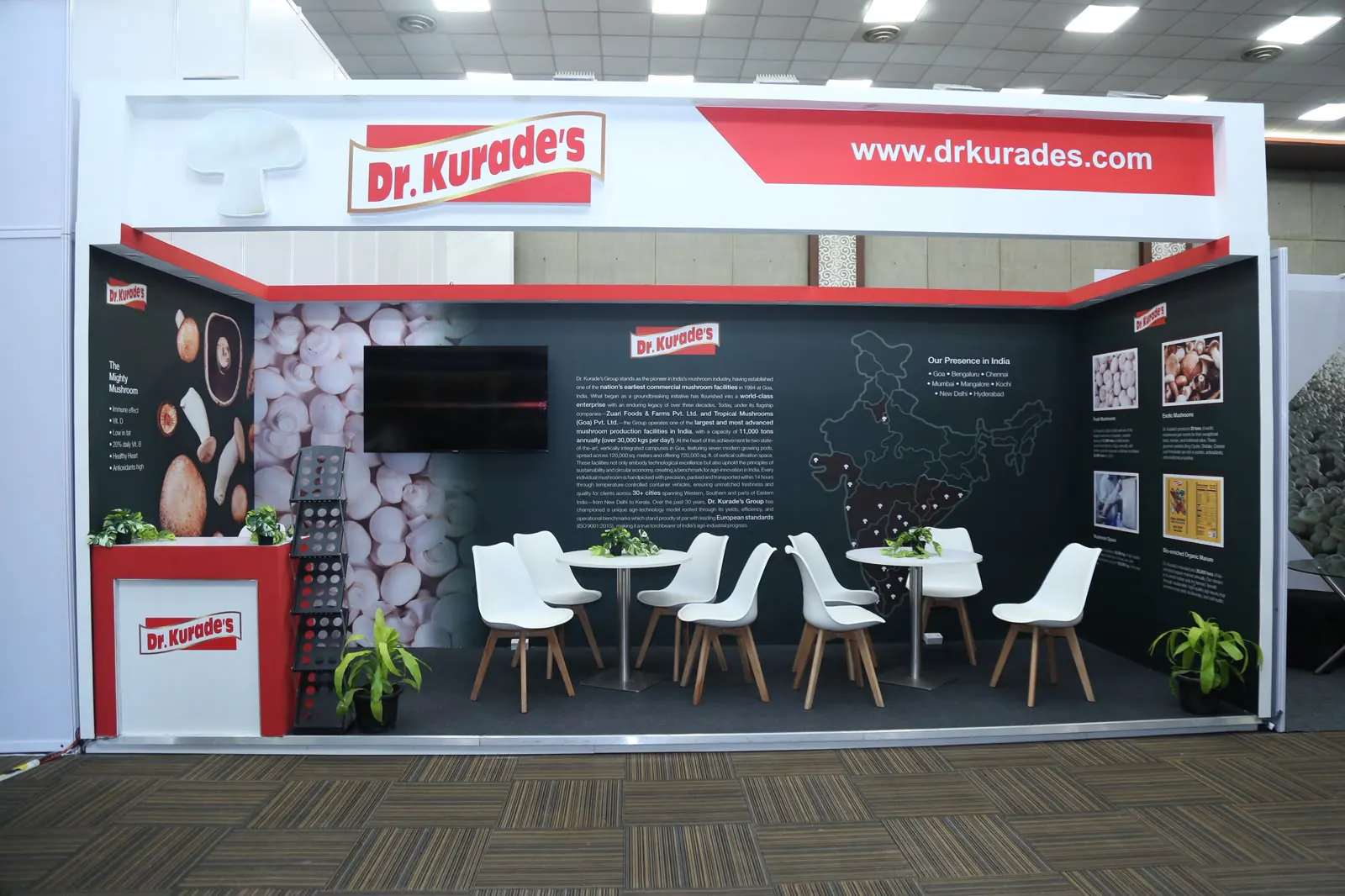 The Dr. Kurade's mushroom products stand on the exhibition floor in New Delhi